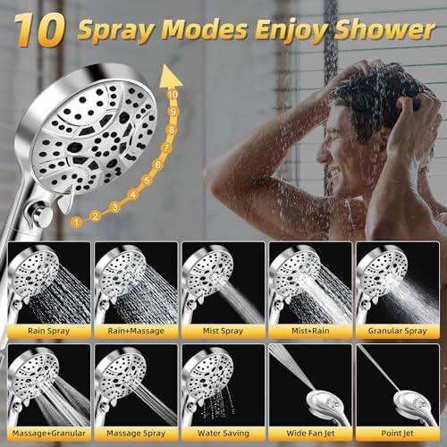 L-ife 10-Mode Handheld Shower Head with 59 Inch Hose