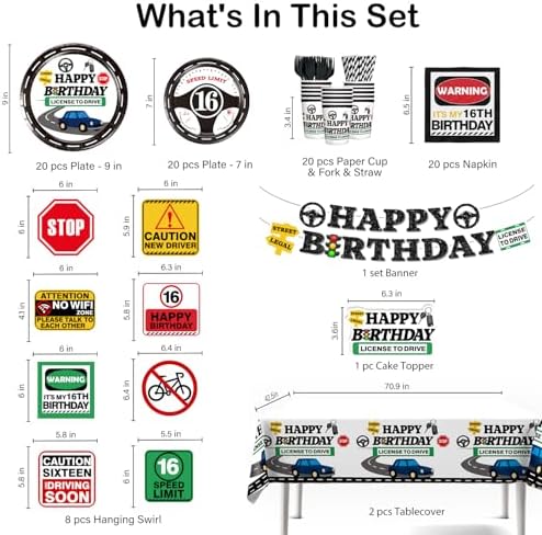 16th Birthday Decorations for Boys Car Theme Party Set