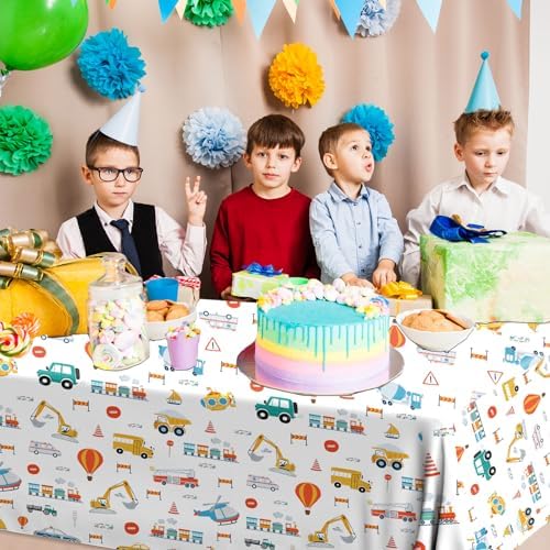 HAKOTI 3Pack Truck Themed Plastic Tablecloth for Birthday Party