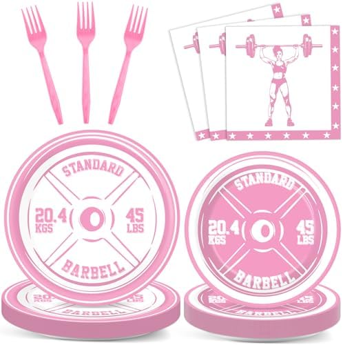 96pcs Gym Birthday Plates Barbell Decor for Girls