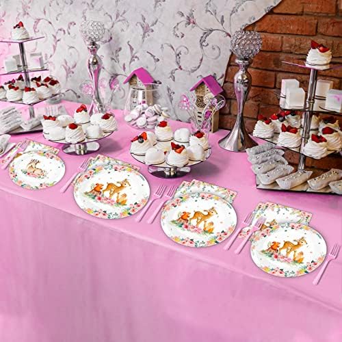 Tevxj 96PCS Woodland Baby Shower Tableware Set for 24 Guests
