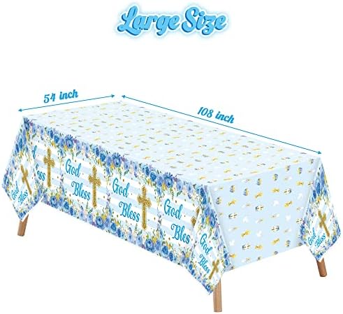 3 Pack Blue Baby Boy Baptism Tablecloths Flower Theme Waterproof