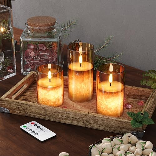 VIODAIM Ice Crystal Real Wax Flameless Candles with Remote Timer 3Pack
