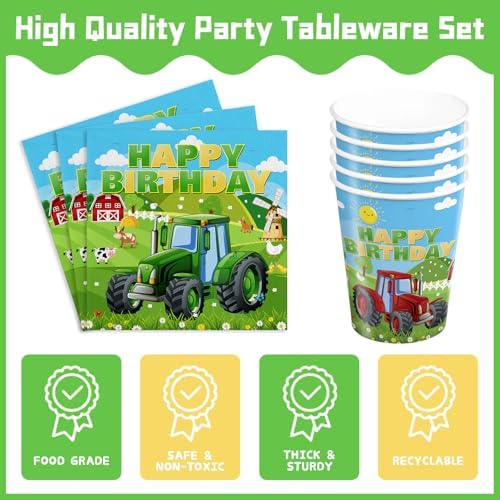 232pcs Tractor Birthday Party Tableware Set for 24 Guests