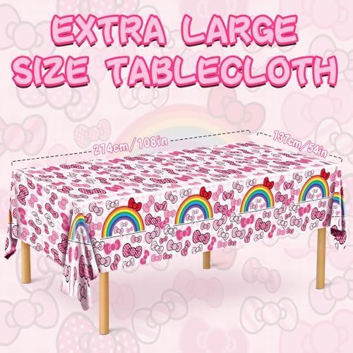 3Pcs Pink Bow Tie Birthday Decorations Cartoon Cat Tablecloths for Kids Party Supplies