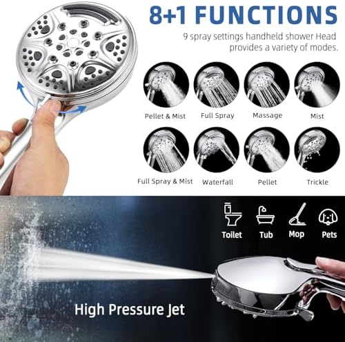 Dual Shower Head with 9 Spray Modes and 3-Way Diverter