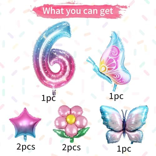 Butterfly Balloon 6th Birthday Decorations Set