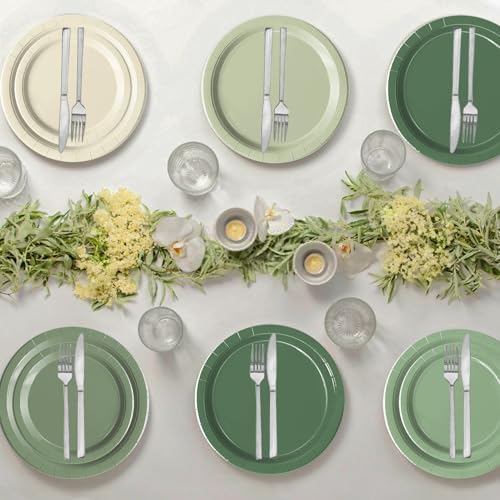 Oigco 60 PCS Sage Green Paper Plates and Napkins
