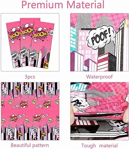 3 Pcs Super Girl Hero Party Tablecloths Pink
