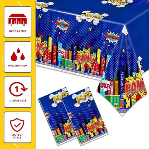 Superhero Plastic Tablecloth 2 Pack 51x87 Inches