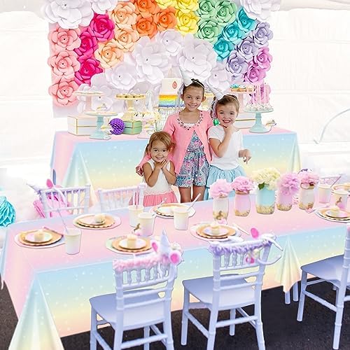 4 Pack Pastel Rainbow Tablecloths for Birthday Parties