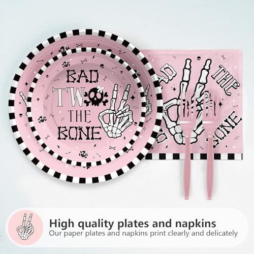 Grencian 96 Pcs Skeleton 2nd Birthday Tableware Set for Girls