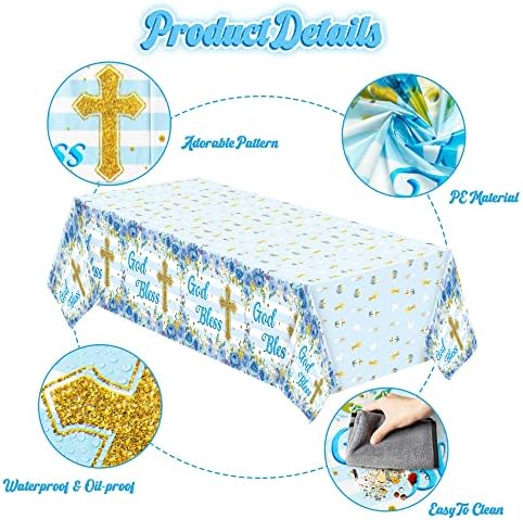 3 Pack Blue Baby Boy Baptism Tablecloths Flower Theme Waterproof