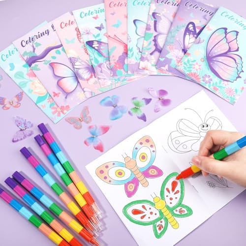 BenLouis Butterfly Mini Coloring Books with Stackable Crayons