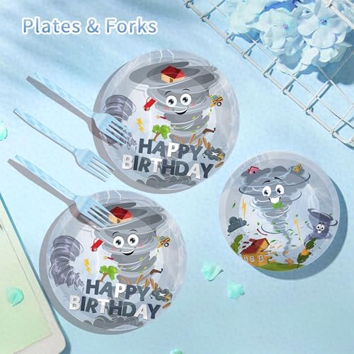 96 Pcs Tornado Themed Birthday Party Tableware Set for 24 Guests