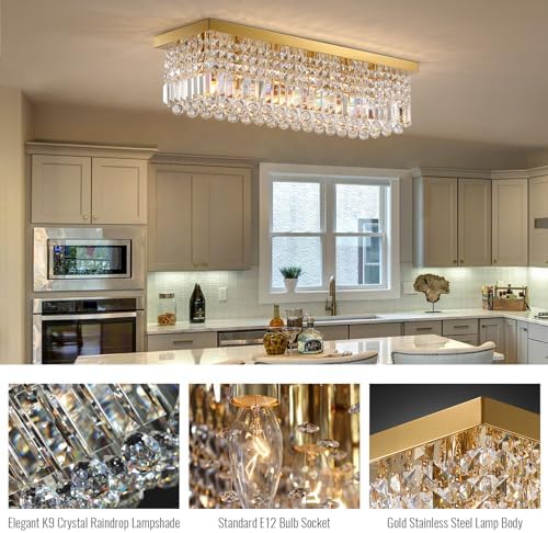 Siljoy Gold Rectangle Chandelier Dining Room 6 Light