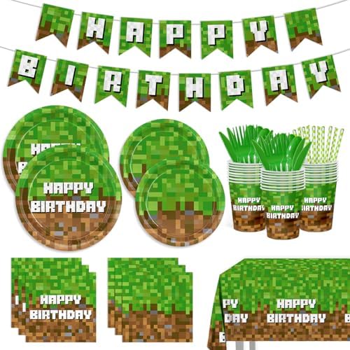 Pixel Themed 218pcs Birthday Tableware Set for Boys