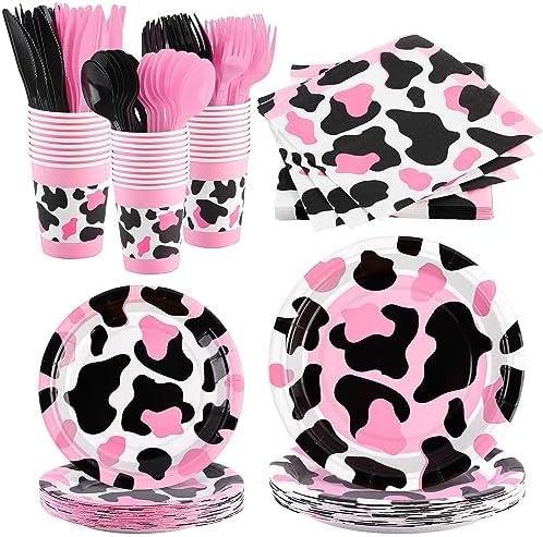 Durony 210 Piece Pink Cow Print Tableware Set