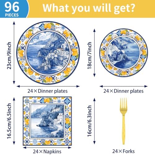 96 Pcs Capri Lemon Party Plates and Napkins Set