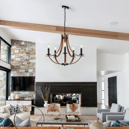 Widluth 22 Farmhouse Wooden Chandelier 5 Lights