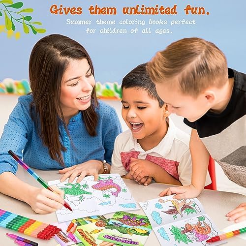 BenLouis 24 Dinosaur Coloring Books with Stacking Crayons