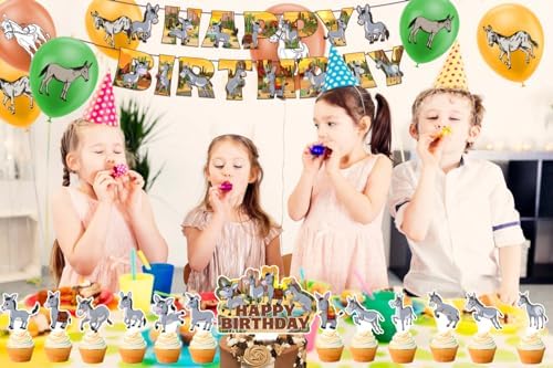 Donkey Party Decorations with Balloons and Toppers