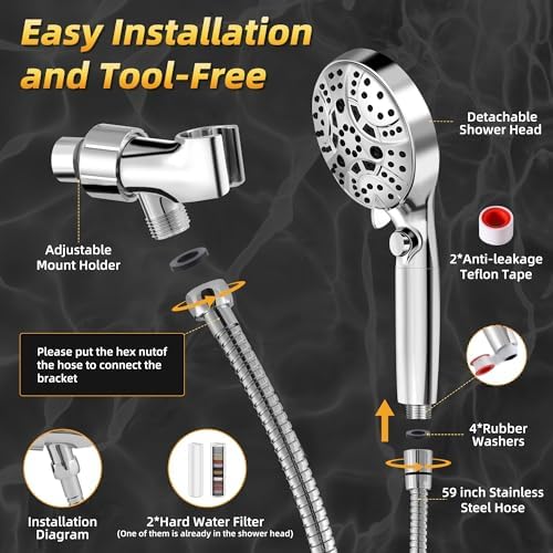 L-ife 10-Mode Handheld Shower Head with 59 Inch Hose