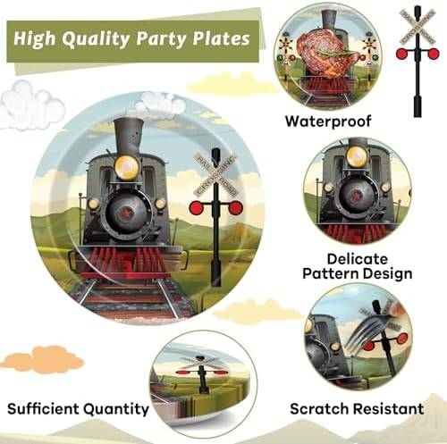 96 Pcs Train Paper Plates Napkins Forks Party Set