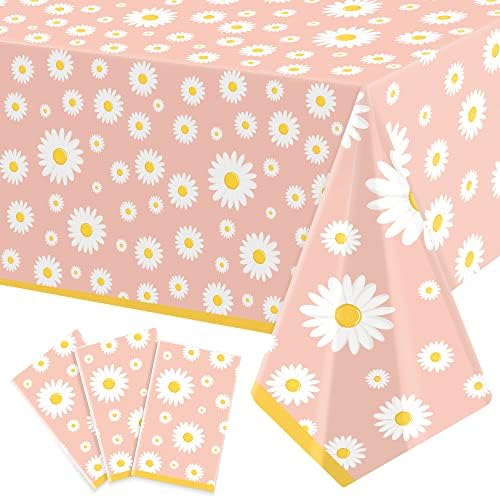 3 Pack Daisy Flower Tablecloths for Birthday Parties
