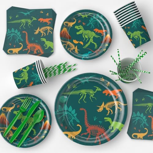 ZIRICHER Dinosaur Party Tableware Set for Kids Boy Serve 24