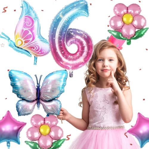 Butterfly Balloon 6th Birthday Decorations Set