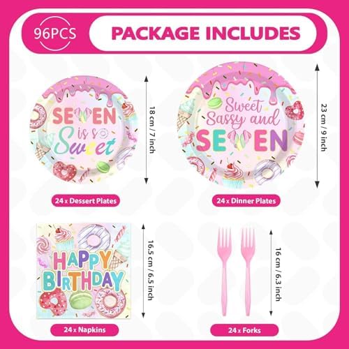 Grencian 96 Pcs Donut 7th Birthday Party Decorations