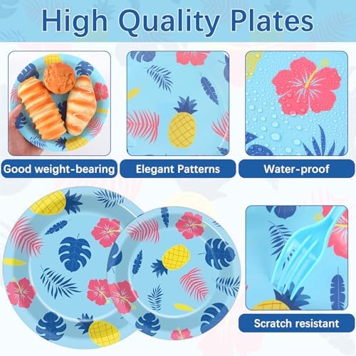 96Pcs Tropical Party Plates Napkins Dinnerware Set for Birthday Celebration