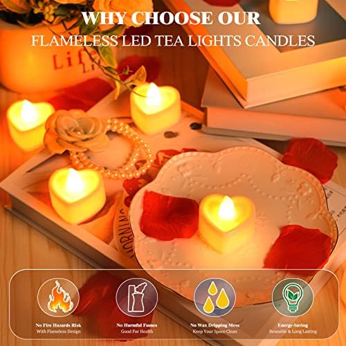 3000 Pcs Artificial Rose Petals with 48 Heart Flameless Candles Set