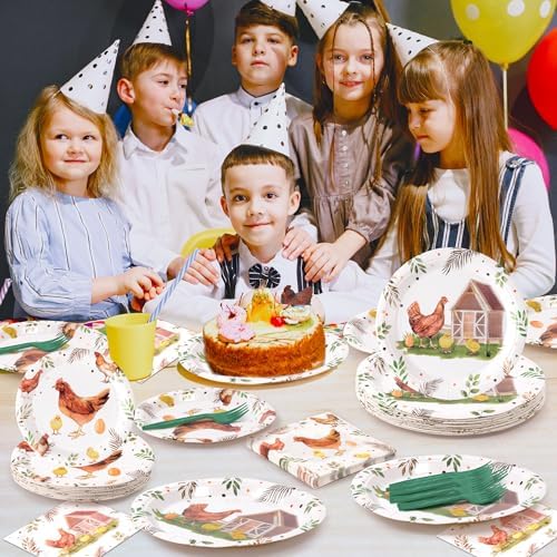 96Pcs Chicken Party Plates Set for 24 Guests