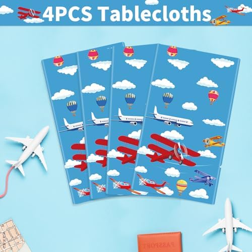 4 Pack Airplane Themed Tablecloths for Birthday Parties