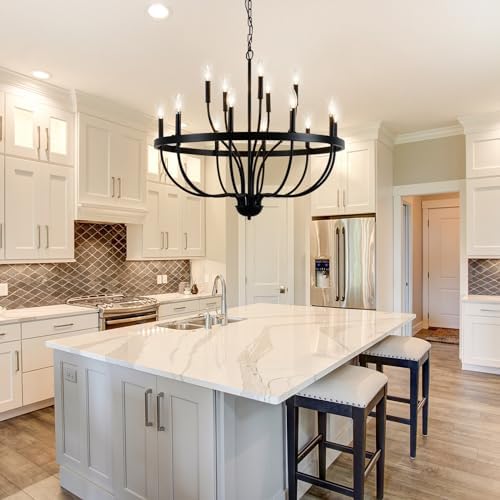 Black 15-Light Industrial Candle Chandelier