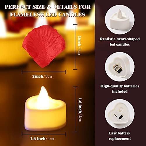 3000 Pcs Artificial Rose Petals with 48 Heart Flameless Candles Set