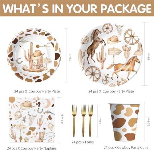 Western Cowboy Party Tableware Set for 24 Guests