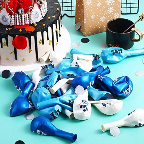 Sumind 45 Pcs 12 Inch Mr Onederful Birthday Balloons Blue White with Ribbons