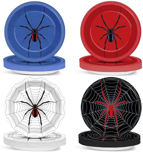 48PCS Spider Themed Birthday Plates for Kids