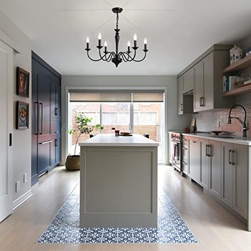 Adjustable Height Farmhouse Chandelier 6 Light Black