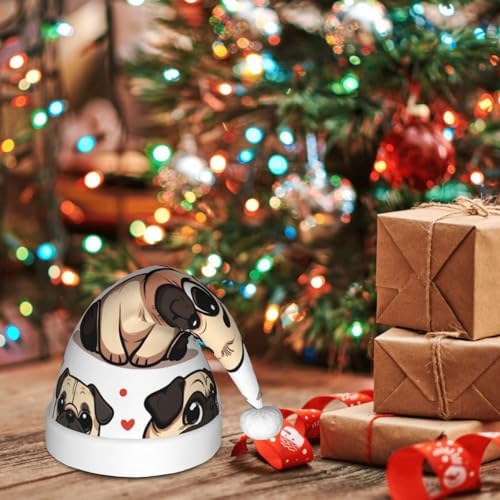 Augenstern Christmas Hat Pug Hearts Santa Hat for Kids