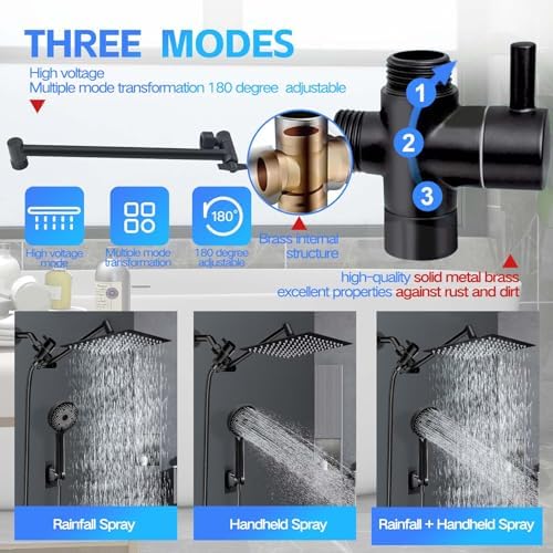 Nottia 10 Inch High Pressure Rain Shower Head with Handheld Spray Combo
