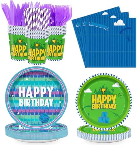 168Pcs Video Game Party Tableware Set for 24 Guests