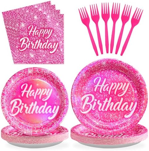 96Pcs Hot Pink Iridescent Party Tableware Set