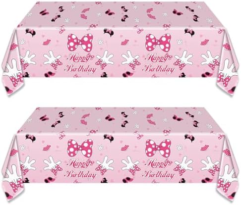 2pcs Pink Mouse Party Tablecloth for Birthday Events