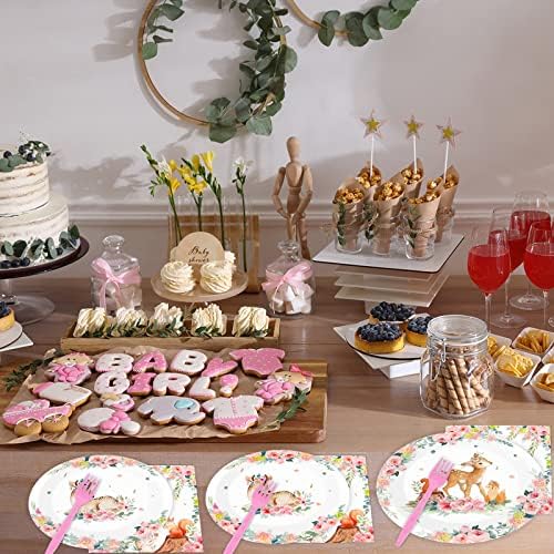 Tevxj 96PCS Woodland Baby Shower Tableware Set for 24 Guests