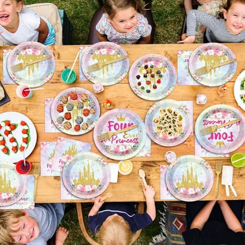 Forever a Princess 96Pcs Birthday Party Plates Set for 24 Guests
