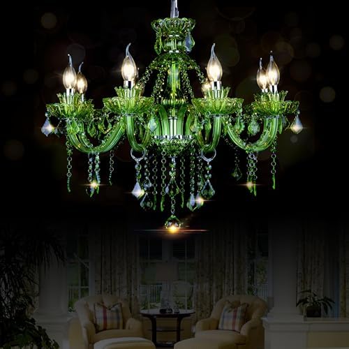 Bagood 8 Light Green K9 Crystal Chandelier Pendant Light E12 Base